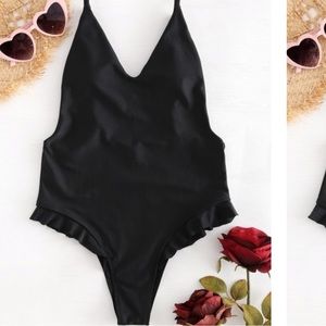 drop armhole backless high cut swimsuit